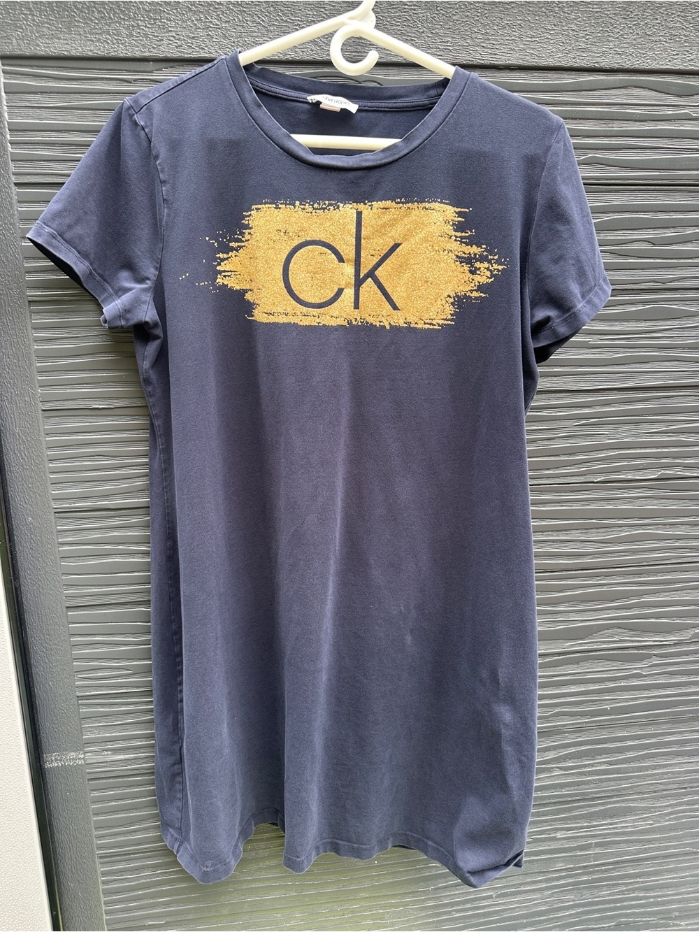 Calvin Klein Blue Gold CK Logo T Shirt Dress Lounge Tee XL